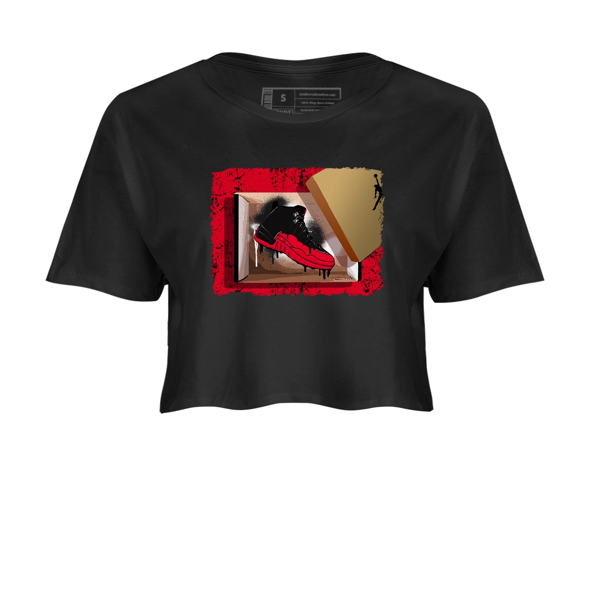 12s Flu Game shirts to match jordans New Kicks sneaker match tees Air Jordan 12 Retro Flu Game match shoes to clothes SNRT Sneaker Tees unisex cotton Black 2 crop tee