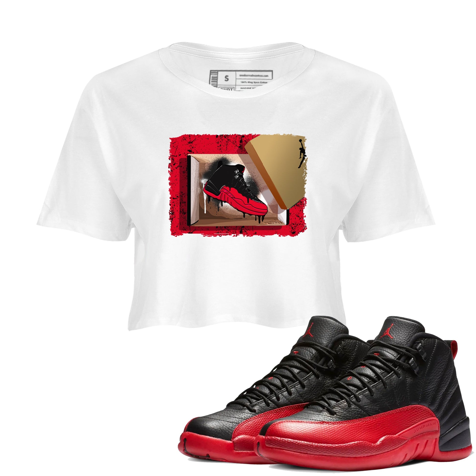 12s Flu Game shirts to match jordans New Kicks sneaker match tees Air Jordan 12 Retro Flu Game match shoes to clothes SNRT Sneaker Tees unisex cotton White 1 crop tee