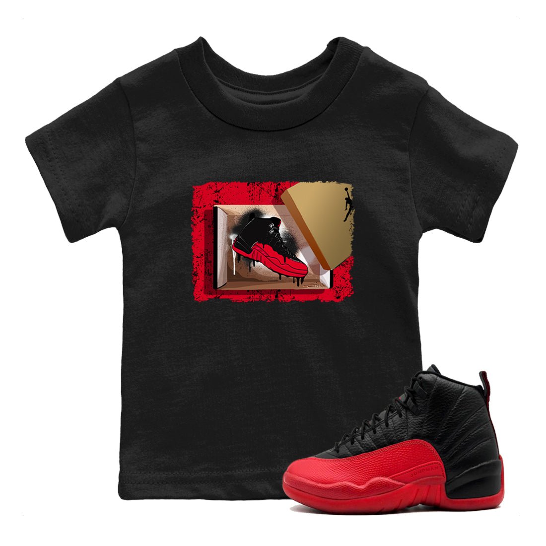 12s Flu Game shirts to match jordans New Kicks sneaker match tees Air Jordan 12 Retro Flu Game match shoes to clothes SNRT Sneaker Tees Youth Baby Black 1 tee