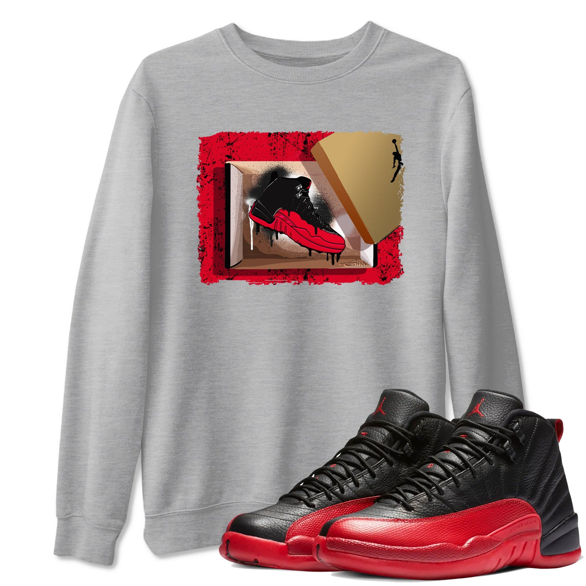 12s Flu Game shirts to match jordans New Kicks sneaker match tees Air Jordan 12 Retro Flu Game match shoes to clothes SNRT Sneaker Tees unisex cotton Heather Grey 1 shirts