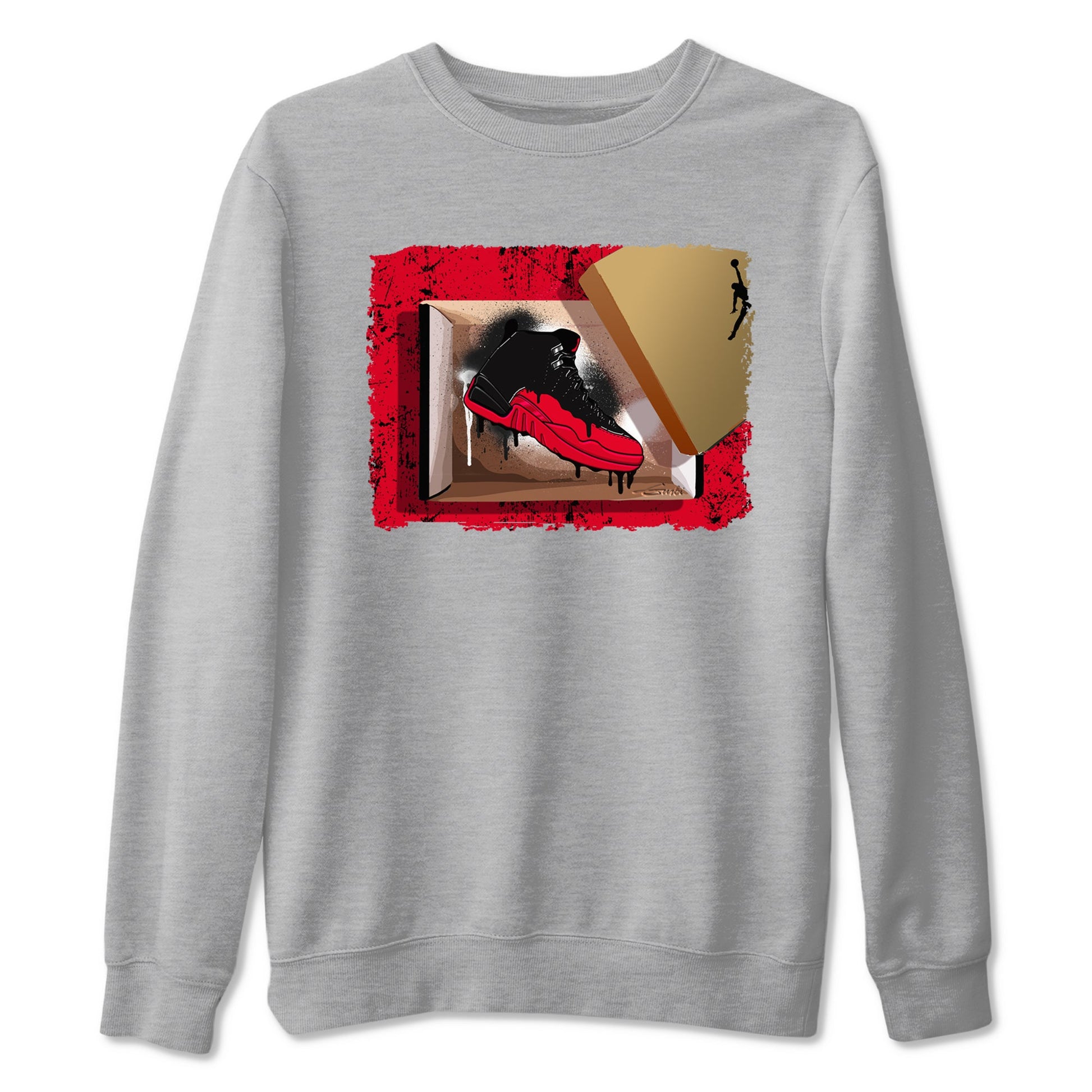 12s Flu Game shirts to match jordans New Kicks sneaker match tees Air Jordan 12 Retro Flu Game match shoes to clothes SNRT Sneaker Tees unisex cotton Heather Grey 2 shirts