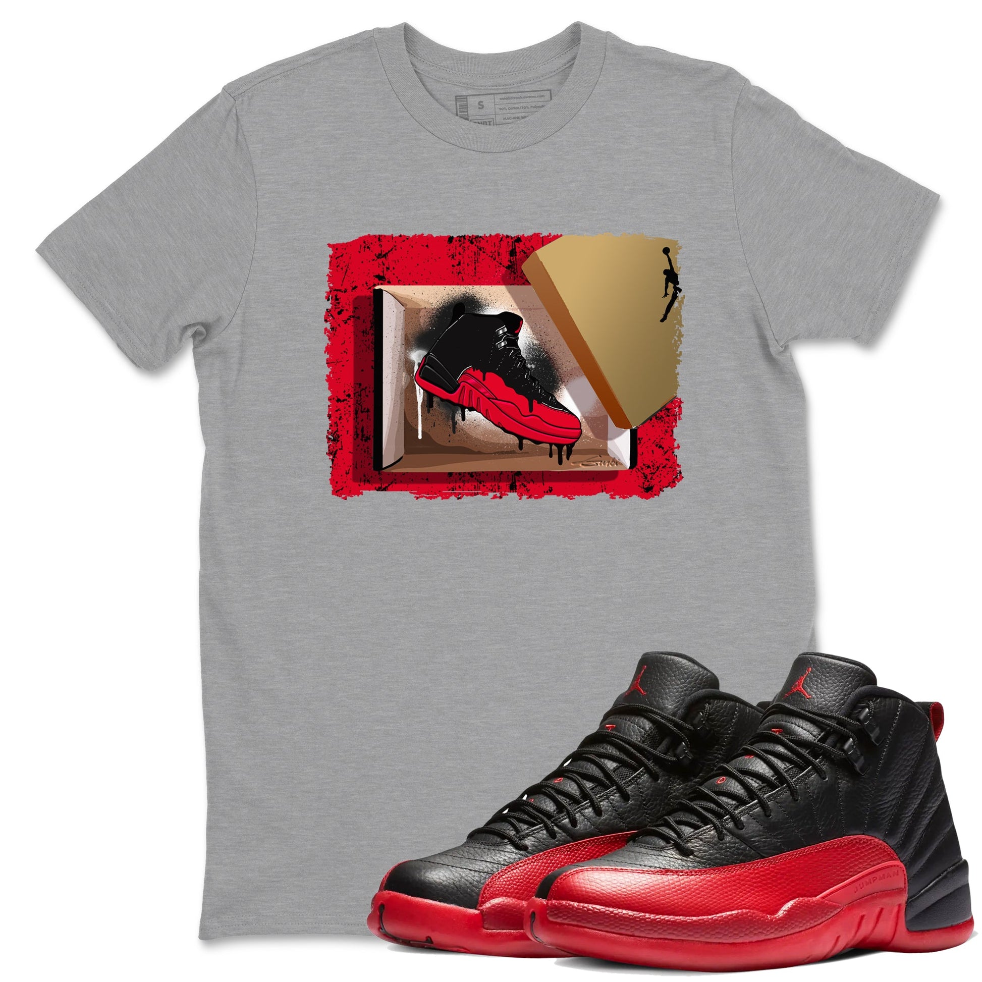 12s Flu Game shirts to match jordans New Kicks sneaker match tees Air Jordan 12 Retro Flu Game match shoes to clothes SNRT Sneaker Tees unisex cotton Heather Grey 1 shirts