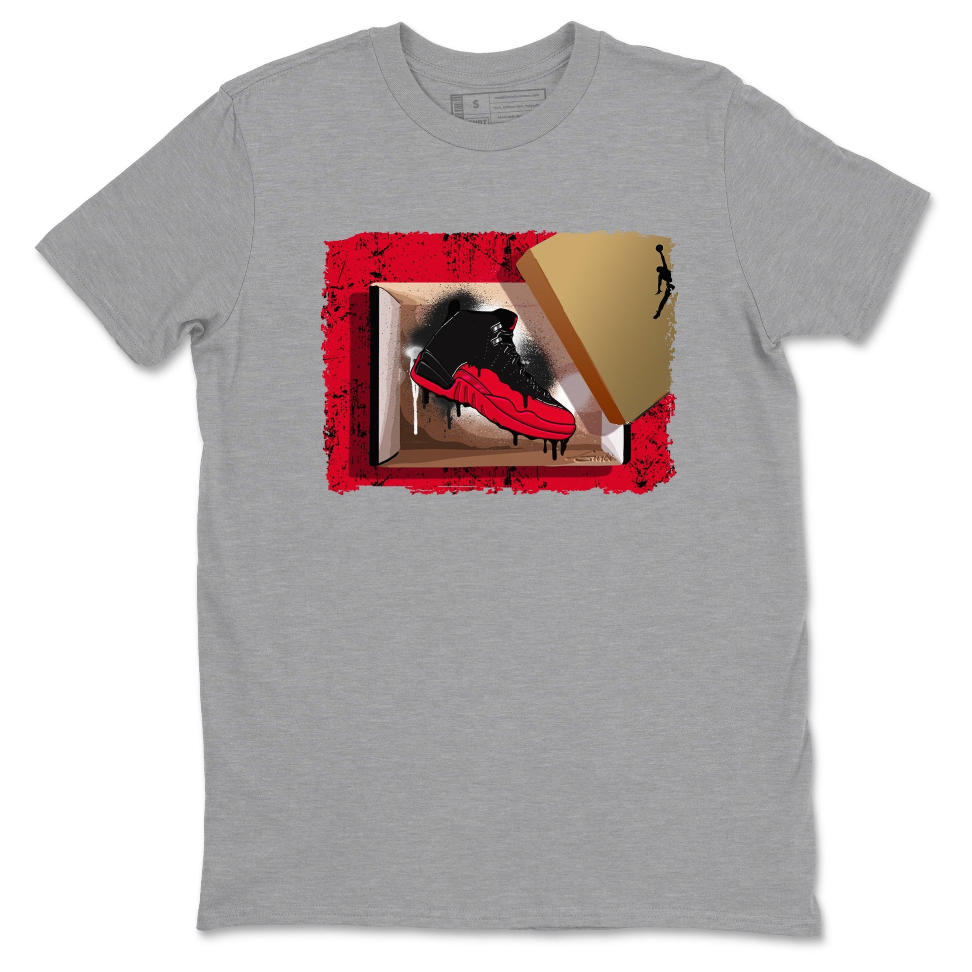 12s Flu Game shirts to match jordans New Kicks sneaker match tees Air Jordan 12 Retro Flu Game match shoes to clothes SNRT Sneaker Tees unisex cotton Heather Grey 2 shirts