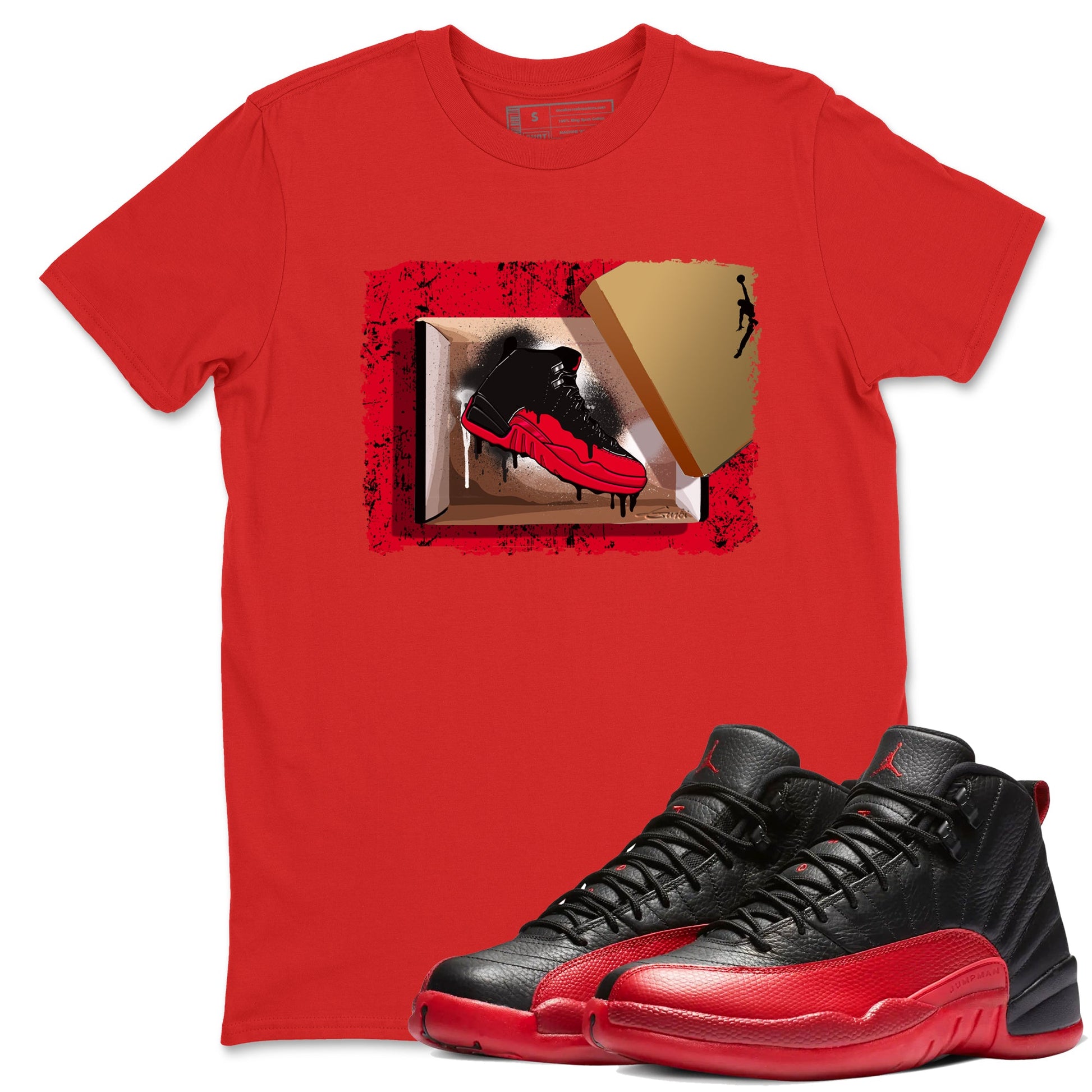 12s Flu Game shirts to match jordans New Kicks sneaker match tees Air Jordan 12 Retro Flu Game match shoes to clothes SNRT Sneaker Tees unisex cotton Red 1 shirts