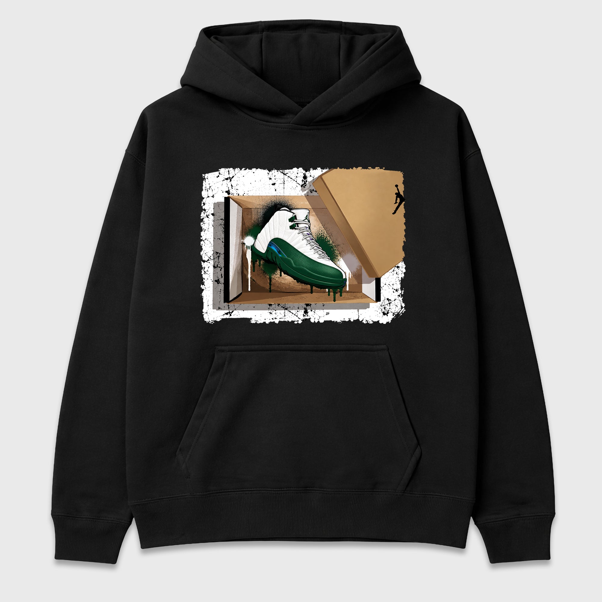 New Kicks Graphic T-Shirt featuring original streetwear artwork designed to match the Air Jordan 12 Summit Green. Black 2 Graphic Tee.