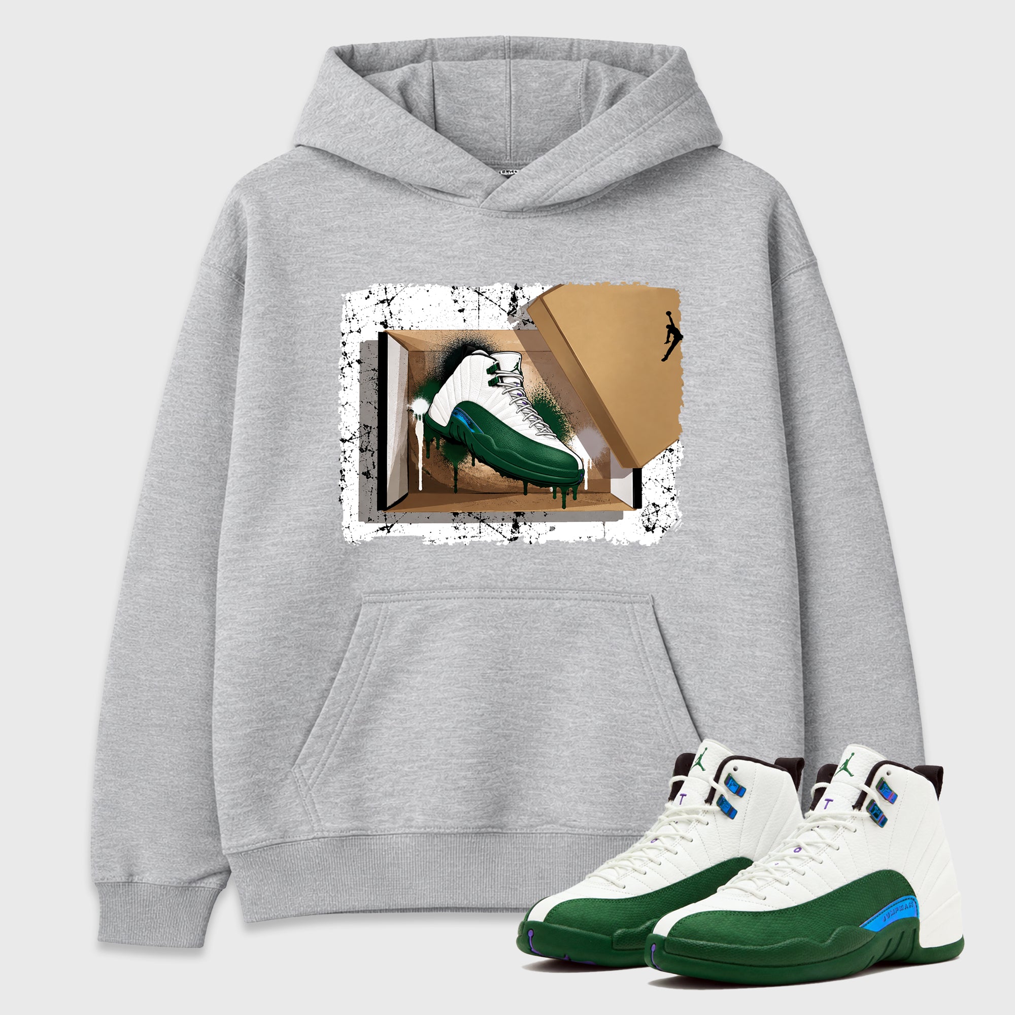 New Kicks Graphic T-Shirt featuring original streetwear artwork designed to match the Air Jordan 12 Summit Green. Heather Grey 1 Graphic Tee.