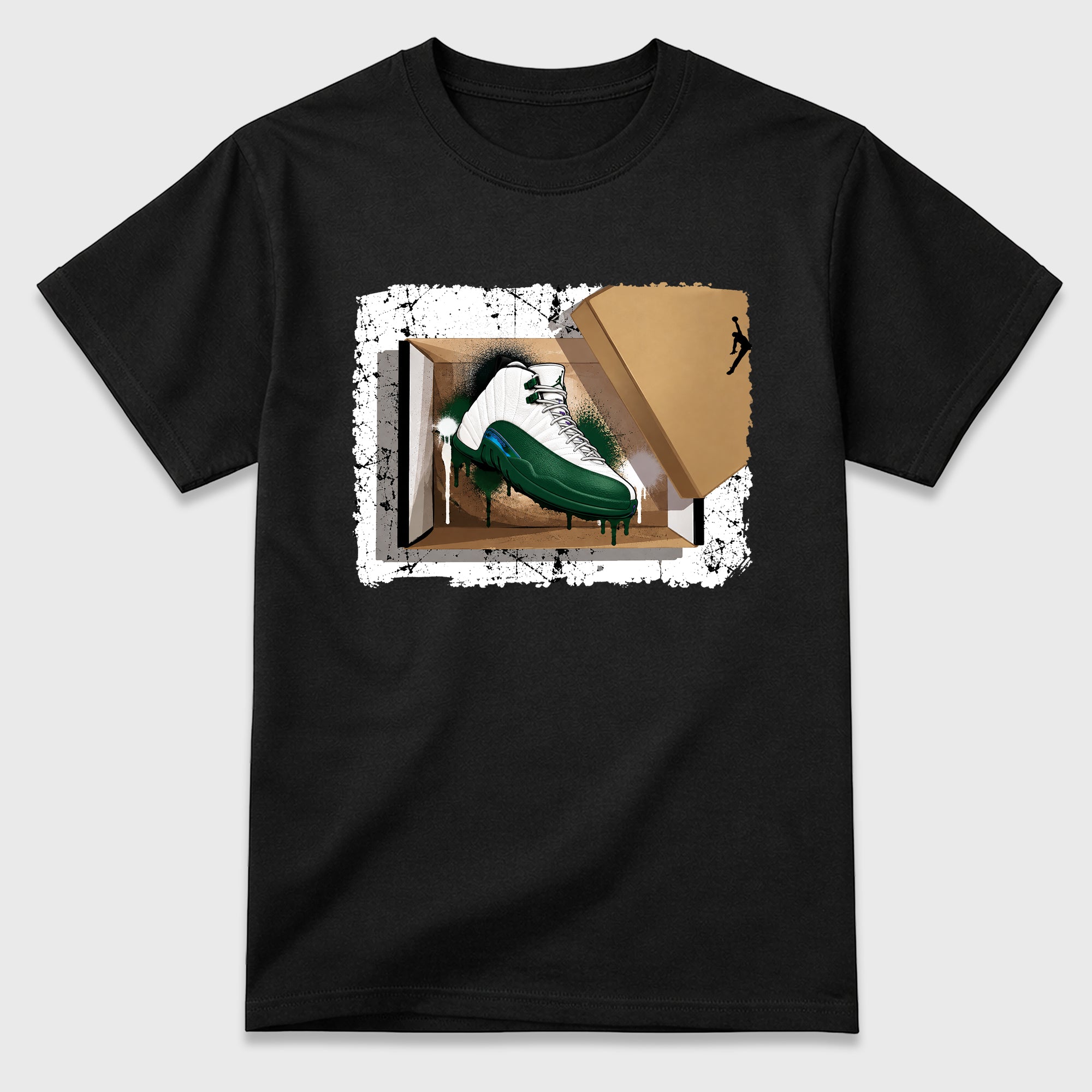New Kicks Graphic T-Shirt featuring original streetwear artwork designed to match the Air Jordan 12 Summit Green. Black 2 Graphic T-Shirt.