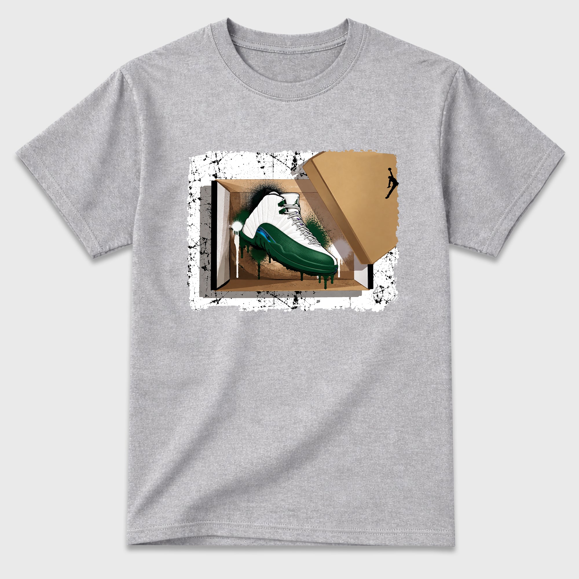 New Kicks Graphic T-Shirt featuring original streetwear artwork designed to match the Air Jordan 12 Summit Green. Heather Grey 2 Graphic T-Shirt.