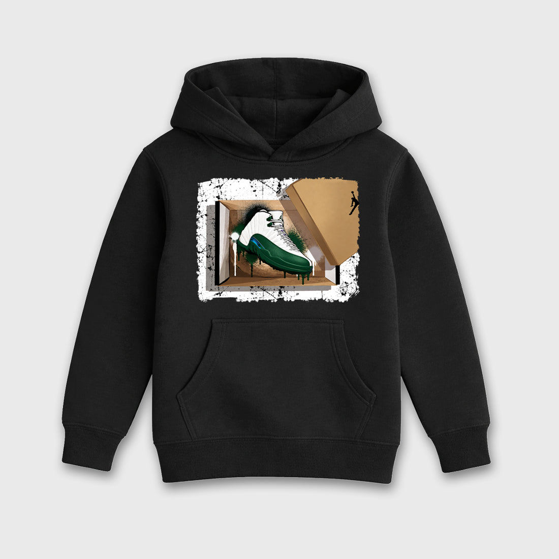 New Kicks Baby & Kids Graphic Hoodie featuring original artwork designed to match the Air Jordan 12 Summit Green. Black 2 Kids Graphic Sweater.