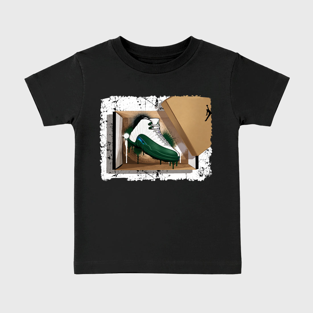 New Kicks Baby & Kids Graphic T-Shirt featuring original artwork designed to match the Air Jordan 12 Summit Green. Black 2 Kids Graphic Tee.