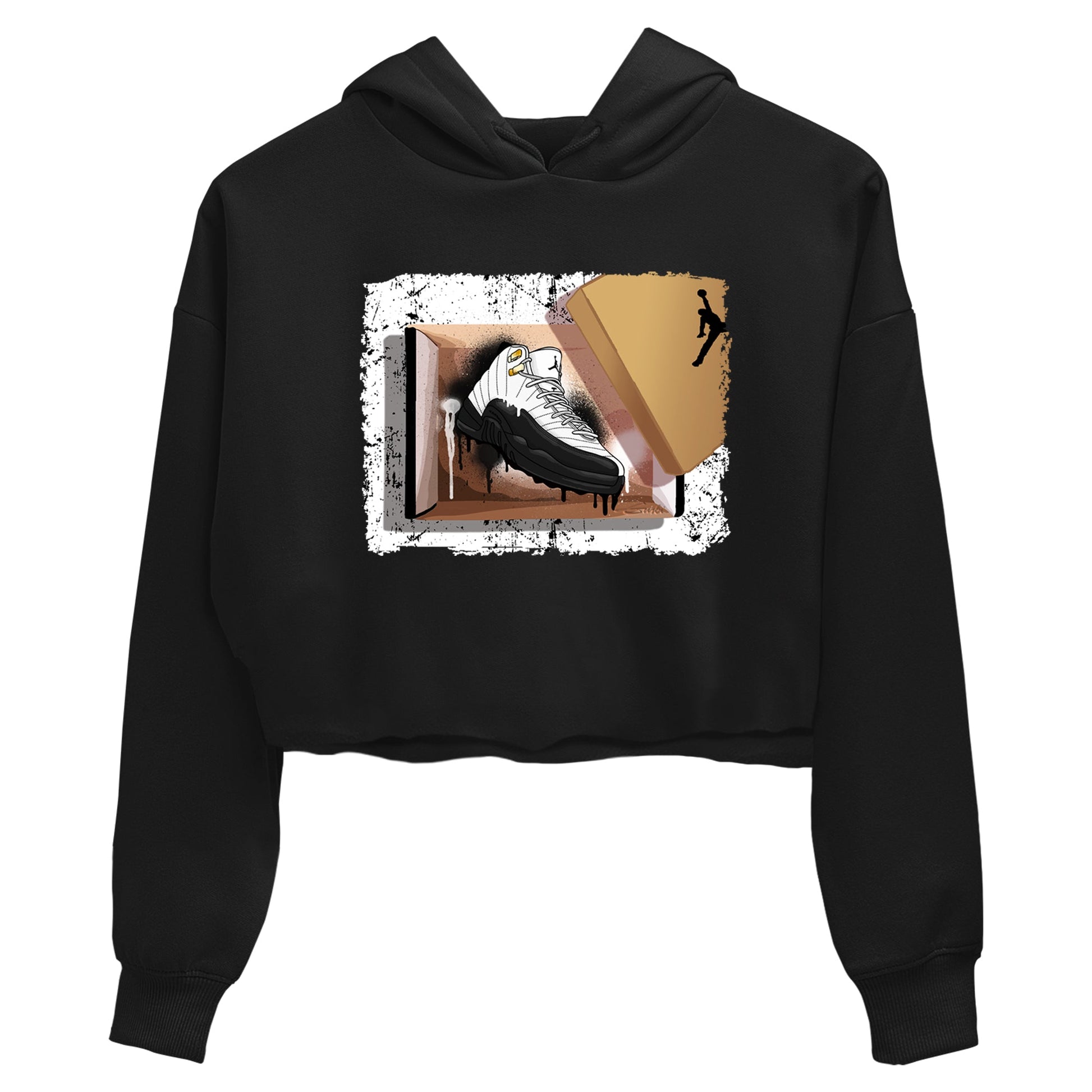 Sneaker match tees – Sneaker Tees To Match Air Jordan 12 Taxi Shoes – New Kicks Crop T-Shirt Black 2