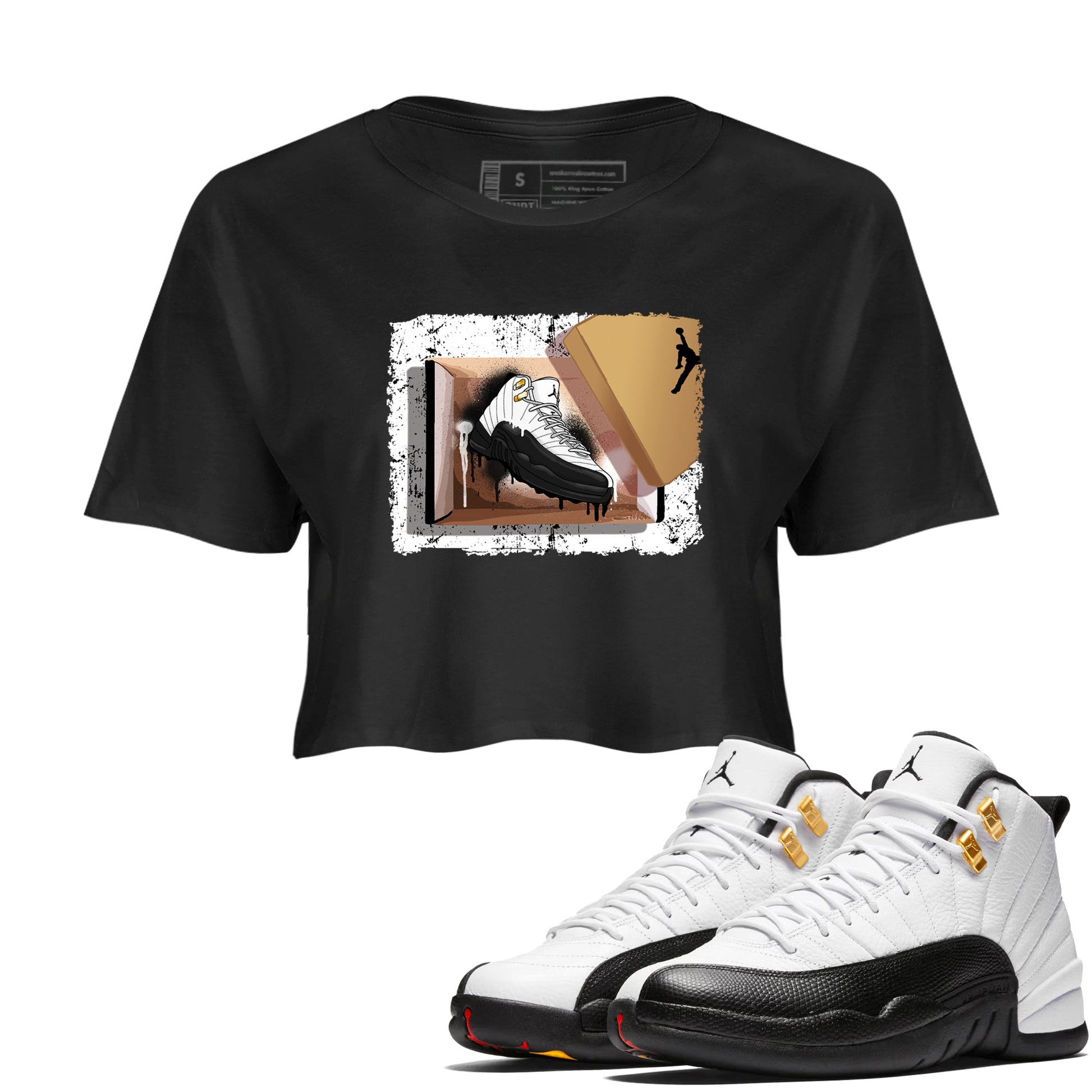 Sneaker match tees – Sneaker Tees To Match Air Jordan 12 Taxi Shoes – New Kicks Crop T-Shirt Black 1