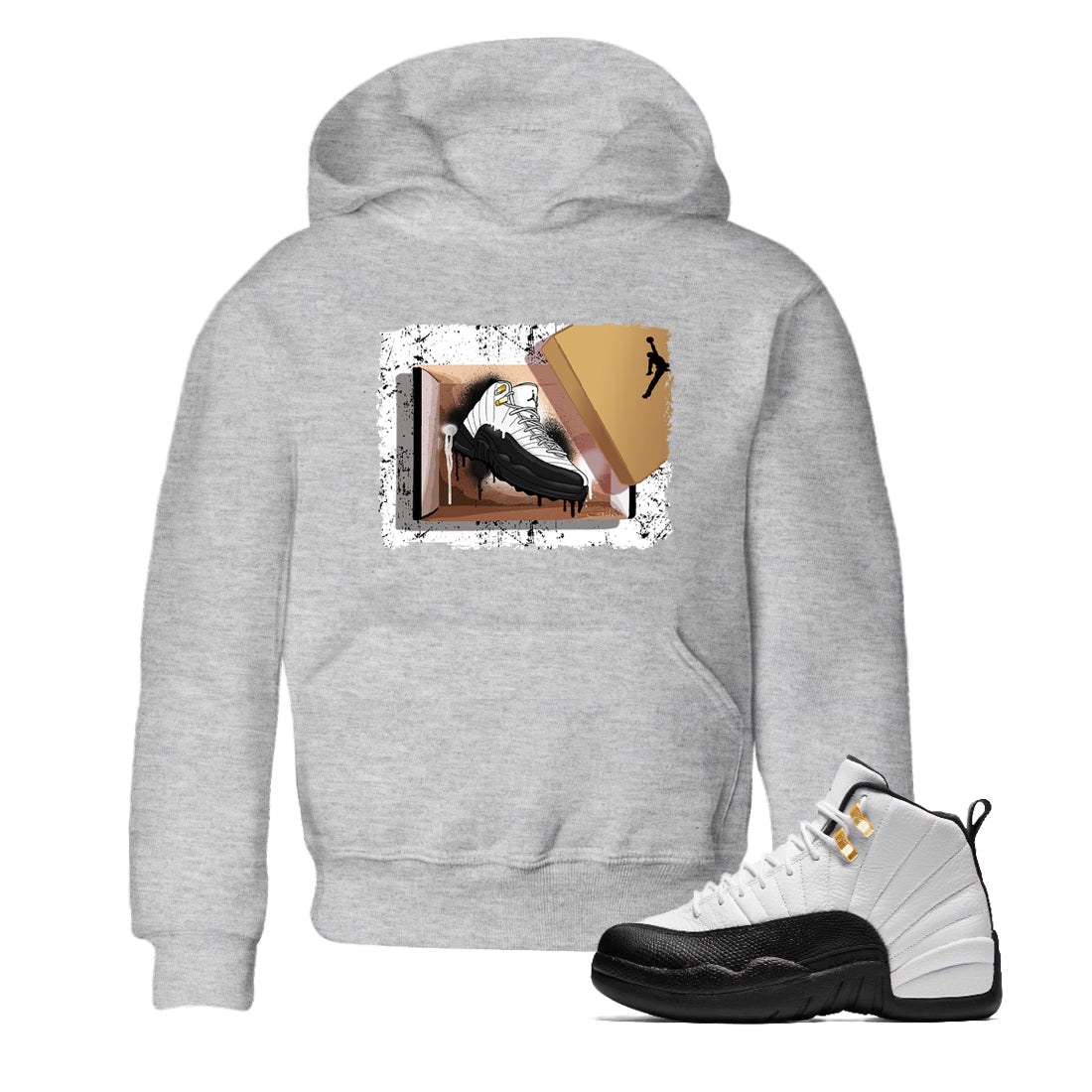 Sneaker match tees – Sneaker Tees To Match Air Jordan 12 Taxi Shoes – New Kicks Kids T-Shirt Heather Grey 1