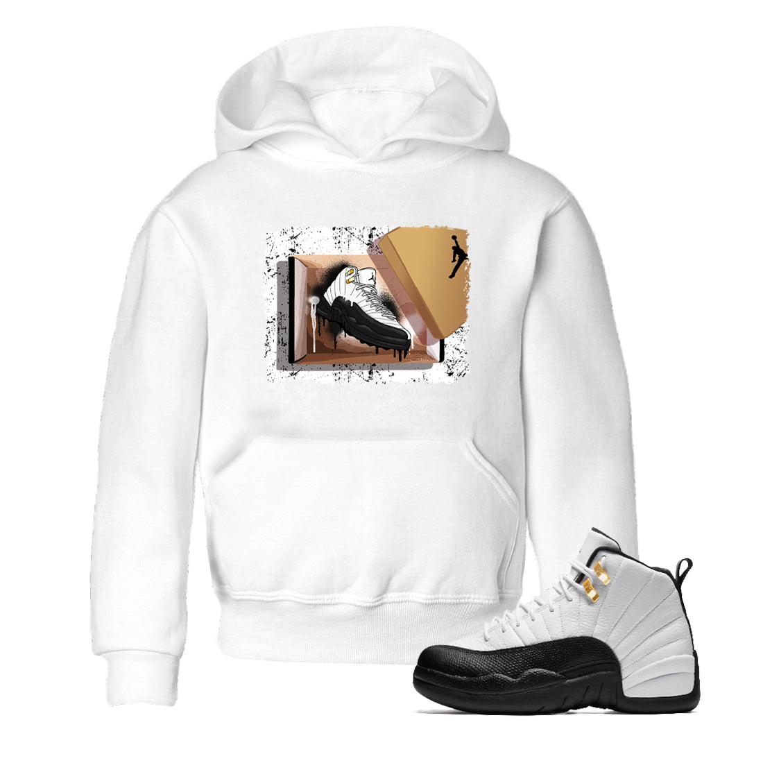 Sneaker match tees – Sneaker Tees To Match Air Jordan 12 Taxi Shoes – New Kicks Kids T-Shirt White 1