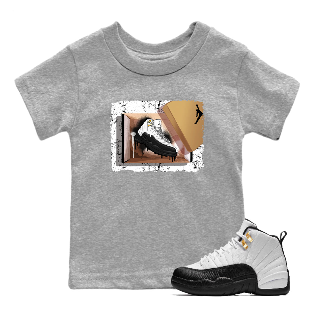 Sneaker match tees – Sneaker Tees To Match Air Jordan 12 Taxi Shoes – New Kicks Kids T-Shirt Heather Grey 1