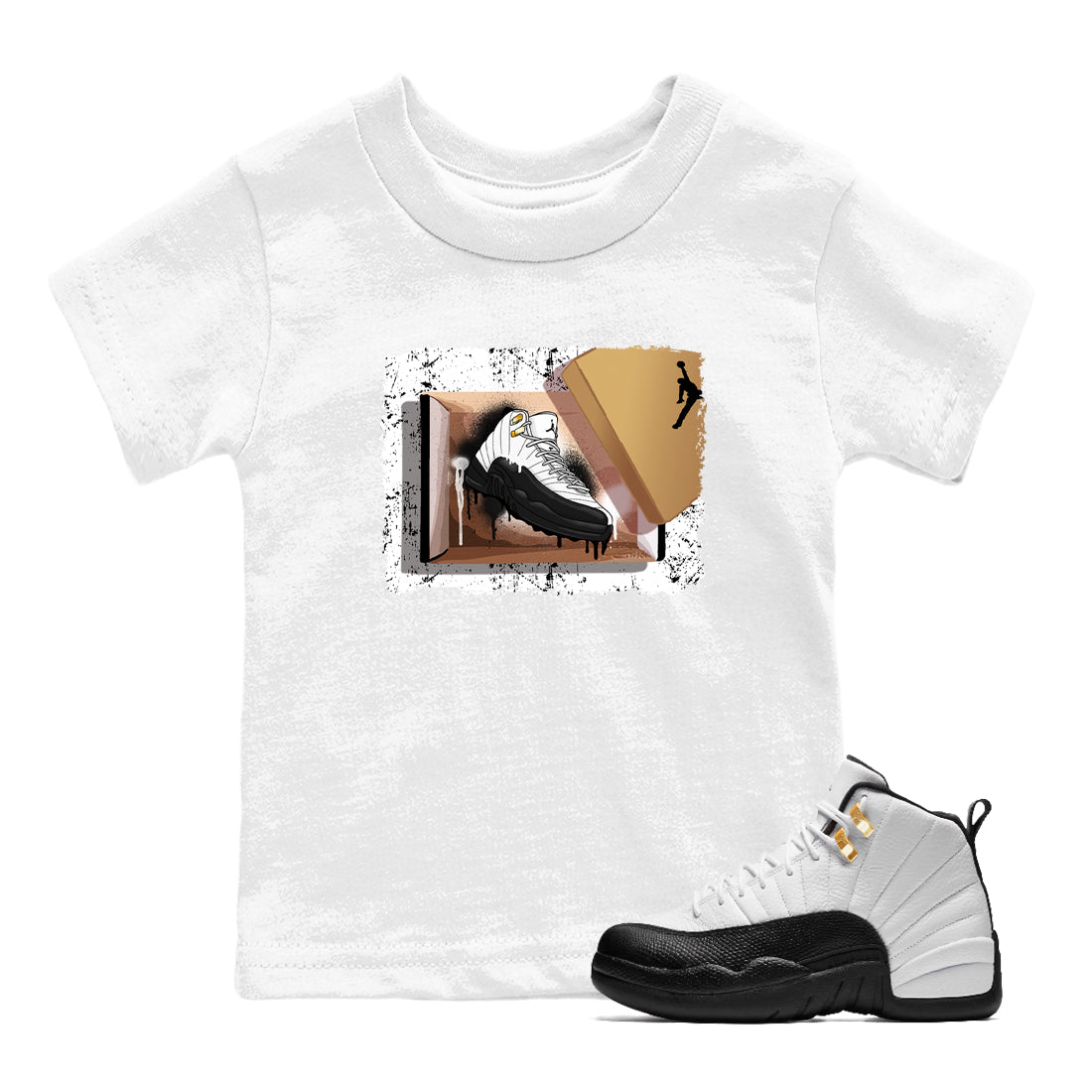 Sneaker match tees – Sneaker Tees To Match Air Jordan 12 Taxi Shoes – New Kicks Kids T-Shirt White 1