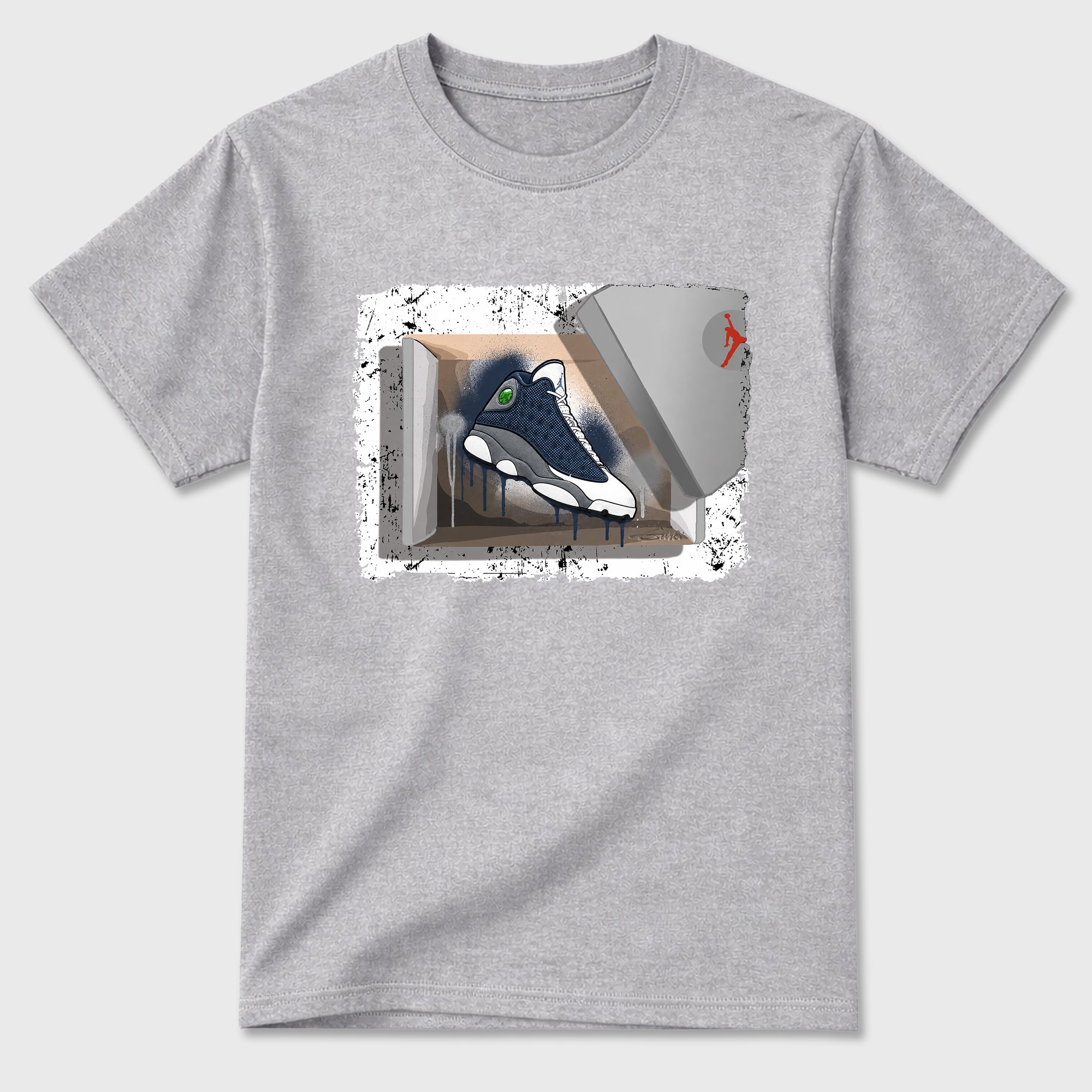 New Kicks Graphic T-Shirt featuring original streetwear artwork designed to match the Air Jordan 13 Flint. Heather Grey 2 Graphic T-Shirt.