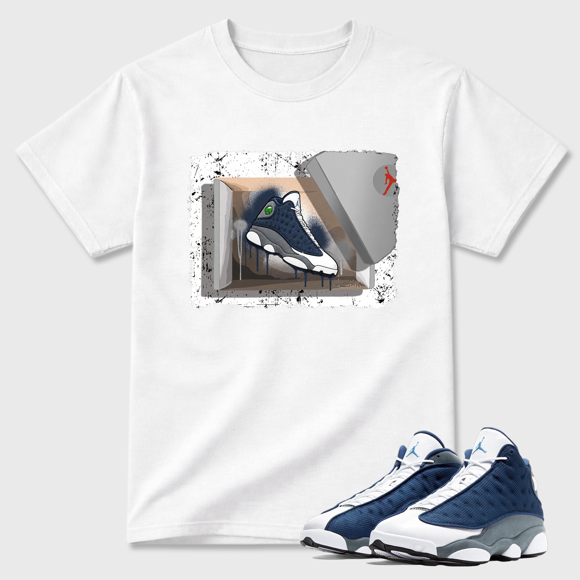 New Kicks Graphic T-Shirt featuring original streetwear artwork designed to match the Air Jordan 13 Flint. White 1 Graphic T-Shirt.