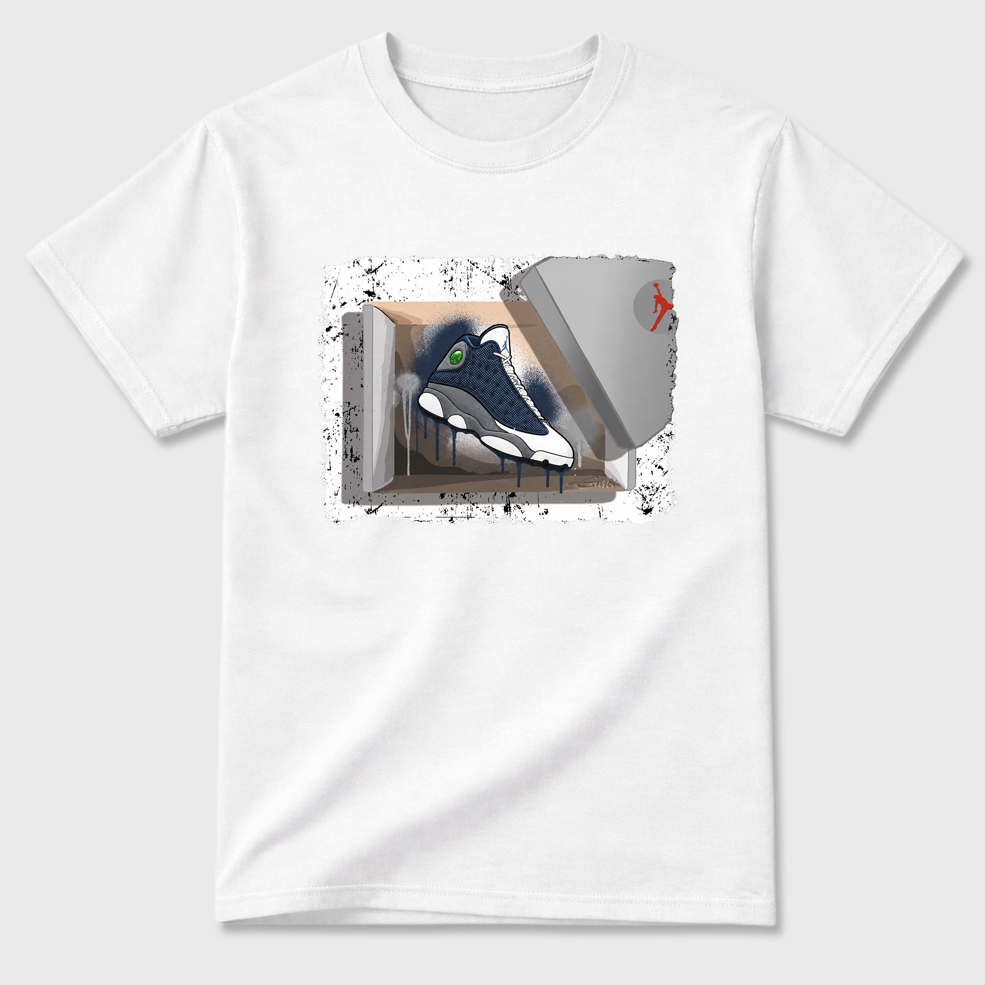 New Kicks Graphic T-Shirt featuring original streetwear artwork designed to match the Air Jordan 13 Flint. White 2 Graphic T-Shirt.