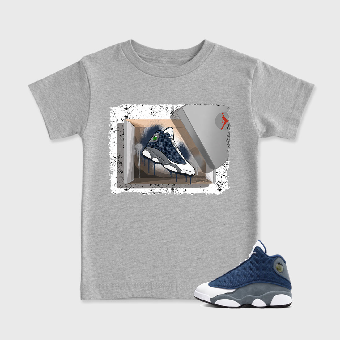 New Kicks Baby & Kids Graphic T-Shirt featuring original artwork designed to match the Air Jordan 13 Flint. Heather Grey 1 Kids Graphic Tee.