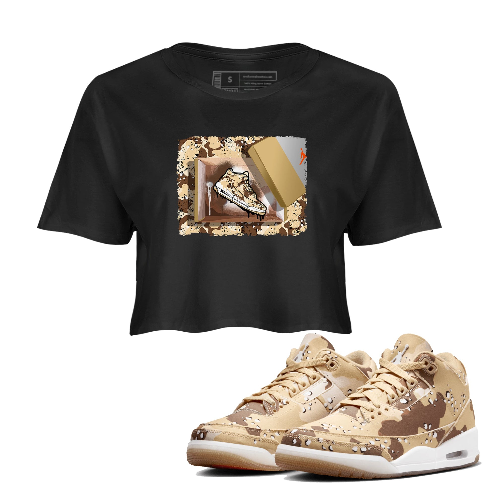 WNBA x Air Jordan 3 “Desert Camo” shirts to match jordans New Kicks sneaker match tees Air Jordan 3 Desert Camo SNRT Sneaker Release Tees Clothing Sneakerhead ShirtsBlack 1 crop tee