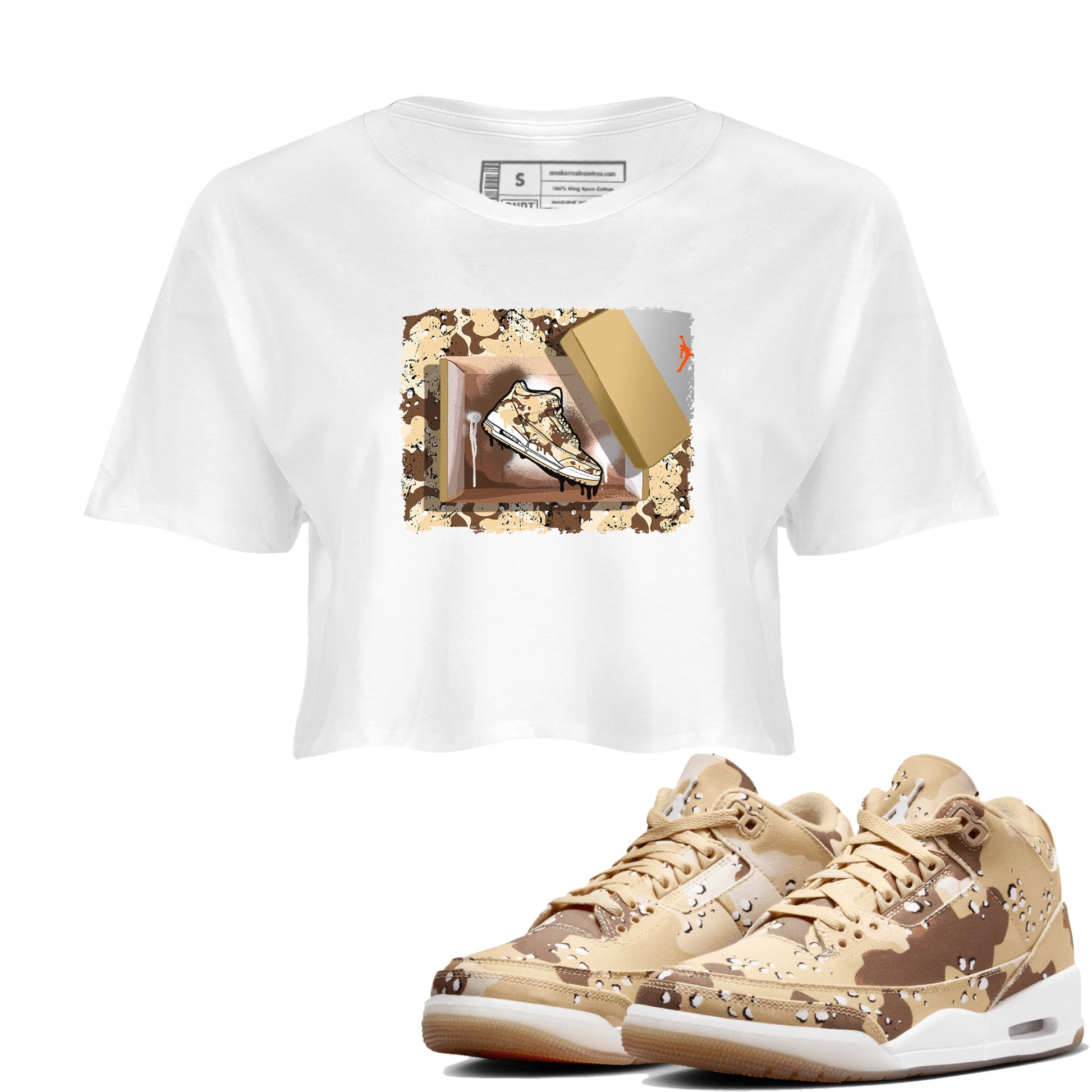 WNBA x Air Jordan 3 “Desert Camo” shirts to match jordans New Kicks sneaker match tees Air Jordan 3 Desert Camo SNRT Sneaker Release Tees Clothing Sneakerhead ShirtsWhite 1 crop tee