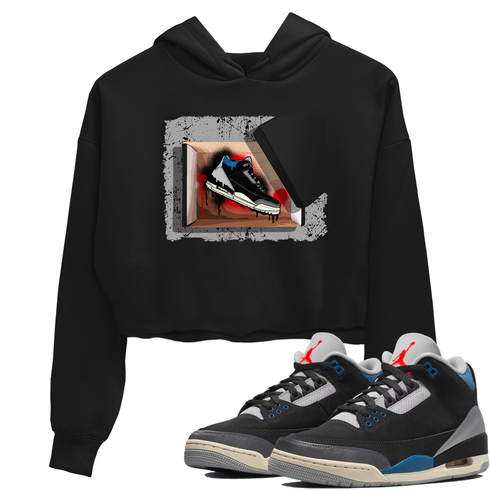 New Kicks womens crop tee made to vibe with the Air Jordan 3 Rare Air sneakers — the perfect match in Black 1.