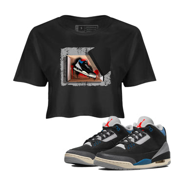 New Kicks womens crop tee made to vibe with the Air Jordan 3 Rare Air sneakers — the perfect match in Black 1.