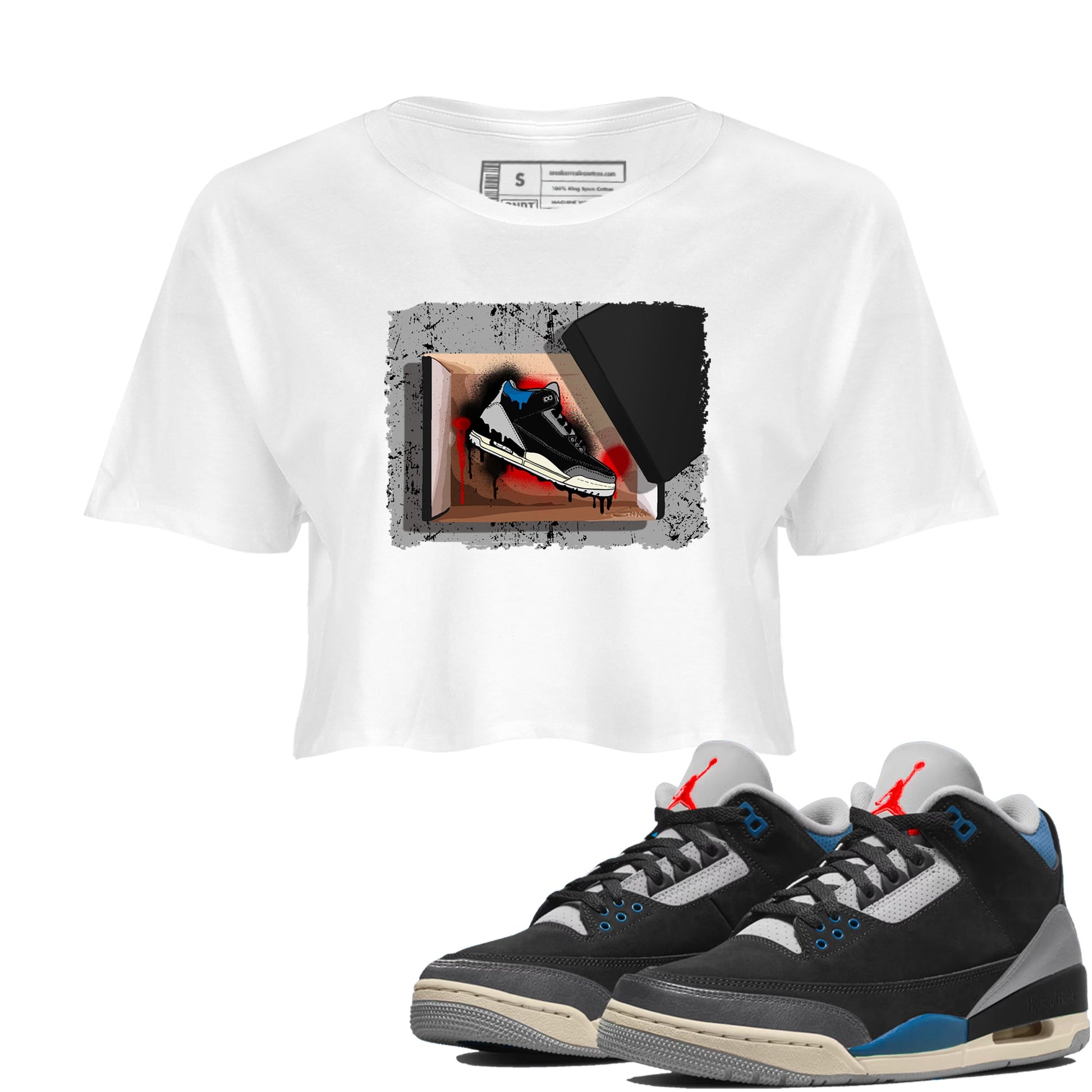 New Kicks womens crop tee made to vibe with the Air Jordan 3 Rare Air sneakers — the perfect match in White 1.