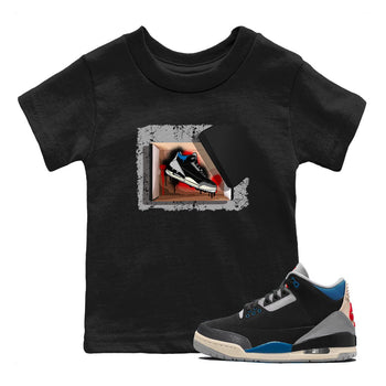 New Kicks baby and kids t-shirt crafted for little sneakerheads to shine with the Air Jordan 3 Rare Air sneakers, displayed in Black 1.