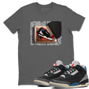 New Kicks sneaker match t-shirt styled to complete your fit with the Air Jordan 3 Rare Air sneakers, shown in Cool Grey 1.