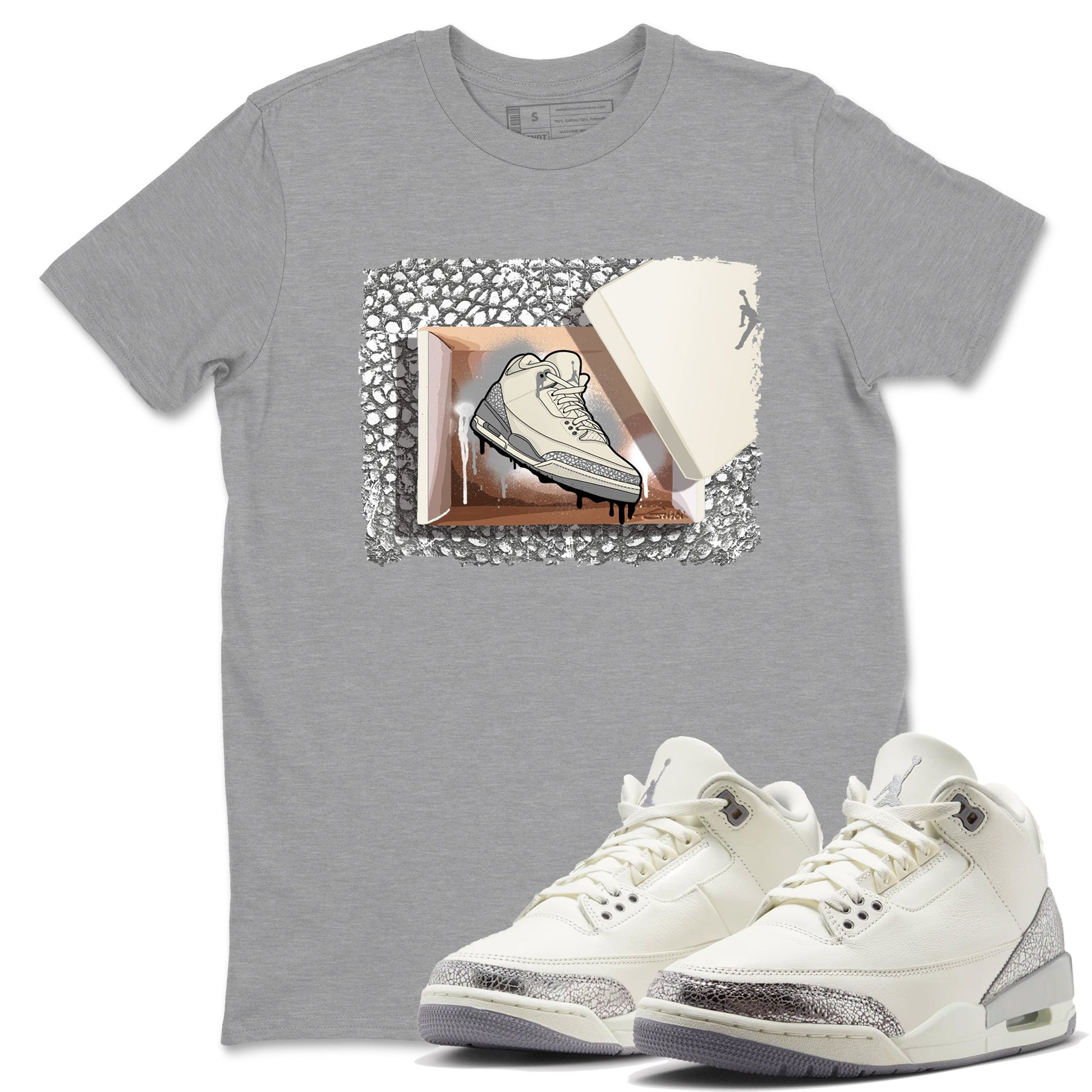 3s WMNS Sail and Cement Grey shirts to match jordans New Kicks graphic tees Air Jordan 3 Sail and Cement Grey match shoes to clothes SNRT Sneaker Tees unisex cotton Heather Grey 1 shirts