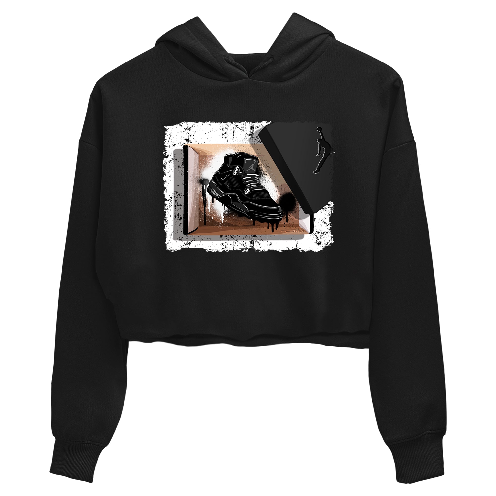 Sneaker match tees – Sneaker Tees To Match Air Jordan 4 Black Cat Shoes – New Kicks Crop T-Shirt Black 2