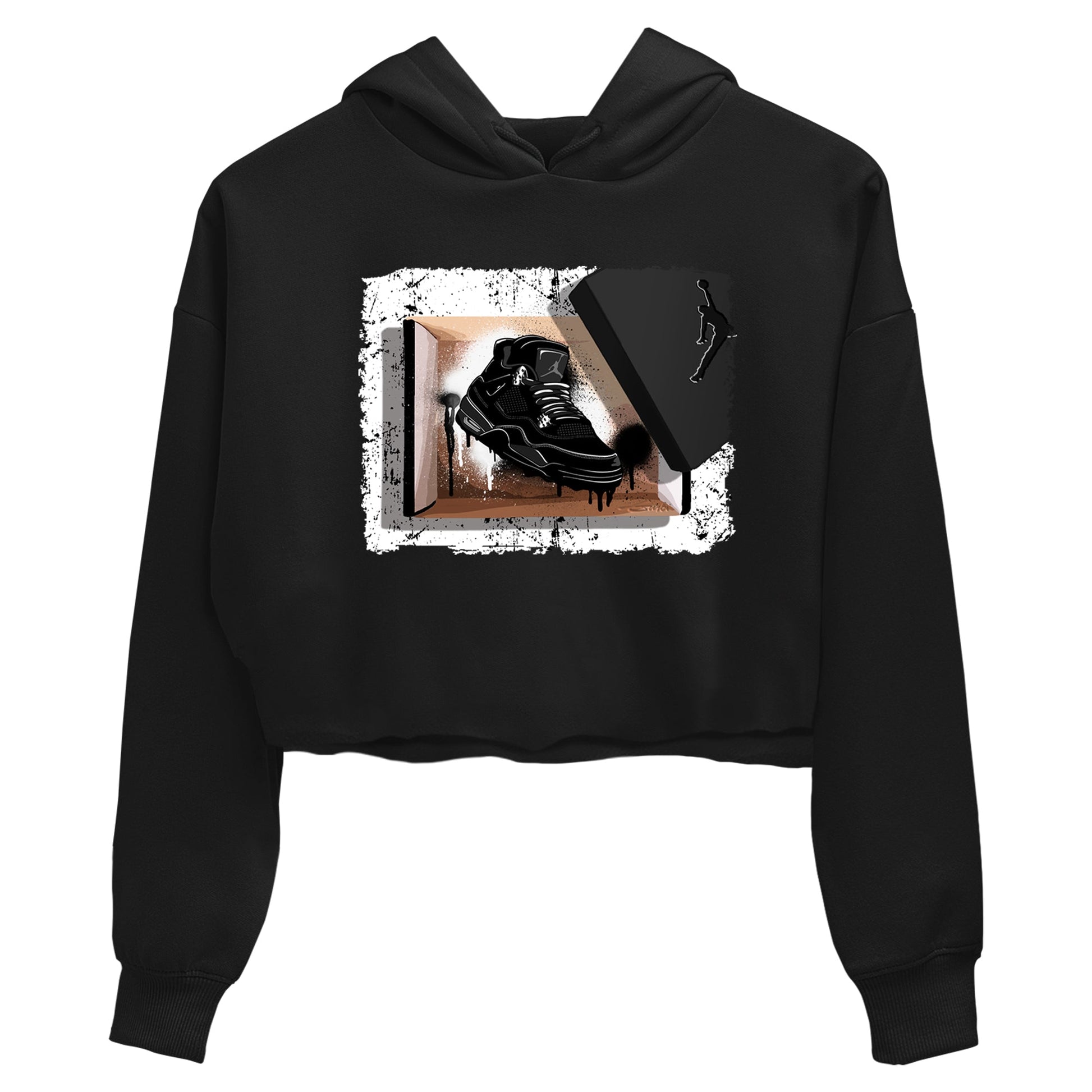 Sneaker match tees – Sneaker Tees To Match Air Jordan 4 Black Cat Shoes – New Kicks Crop T-Shirt Black 2