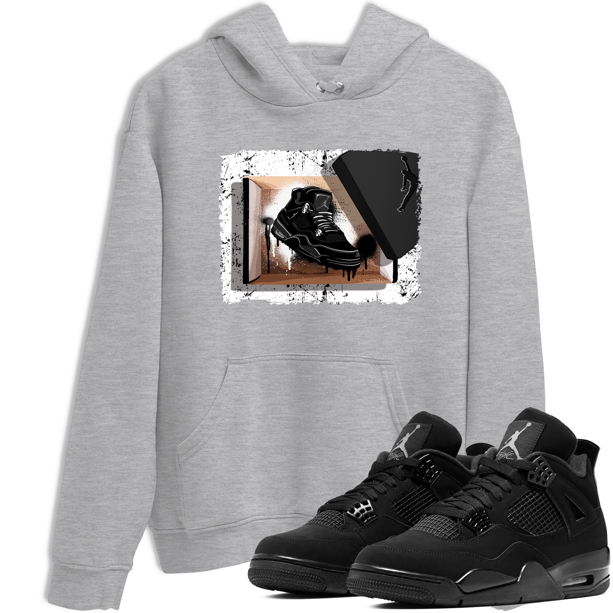 Sneaker match tees – Sneaker Tees To Match Air Jordan 4 Black Cat Shoes – New Kicks Tee Heather Grey 1