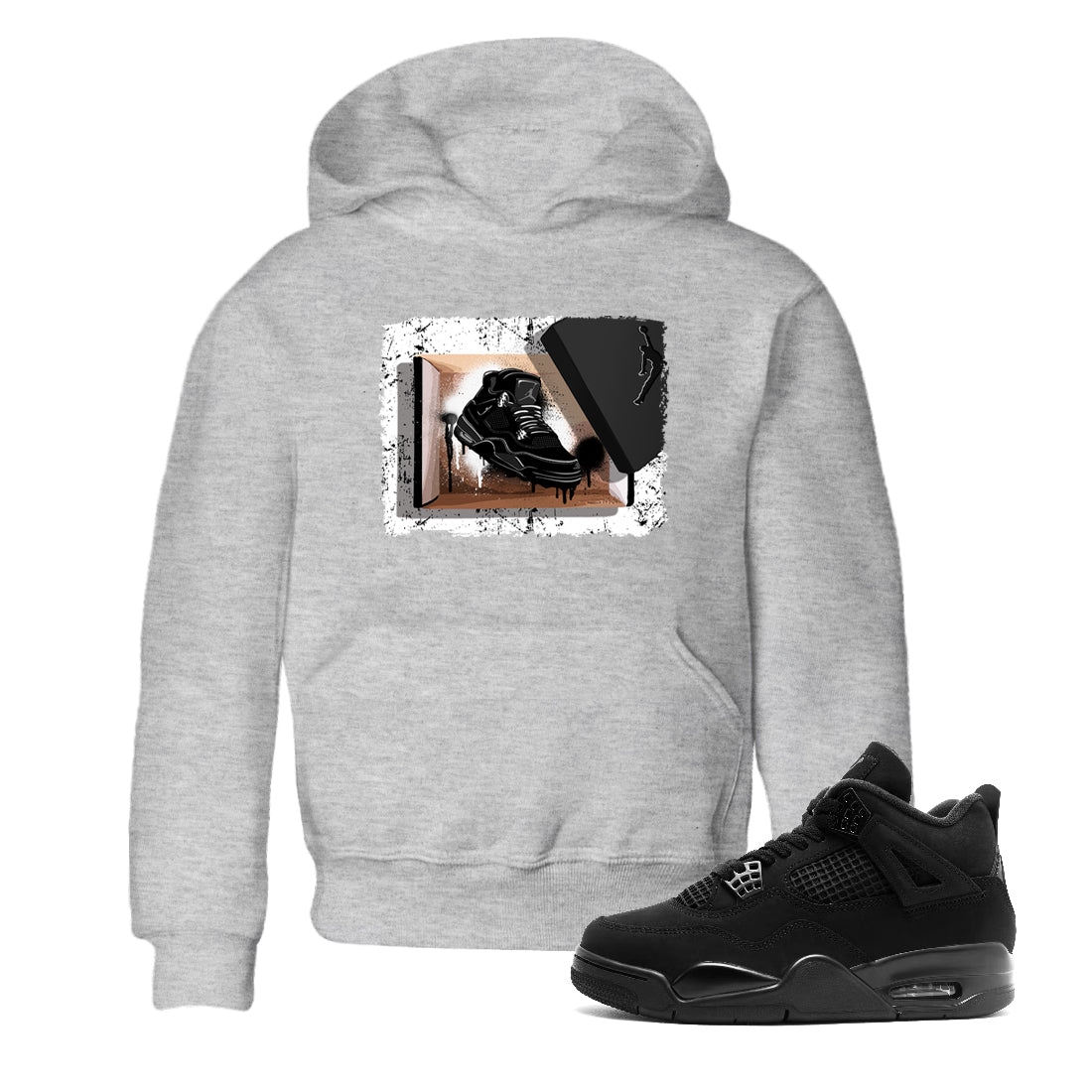 Sneaker match tees – Sneaker Tees To Match Air Jordan 4 Black Cat Shoes – New Kicks Kids T-Shirt Heather Grey 1