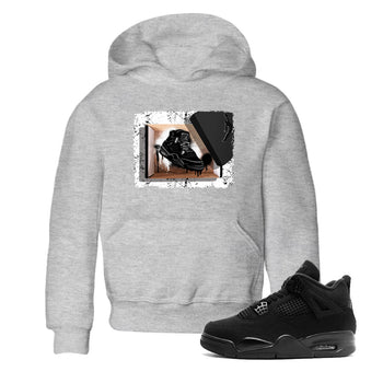 Sneaker match tees – Sneaker Tees To Match Air Jordan 4 Black Cat Shoes – New Kicks Kids T-Shirt Heather Grey 1