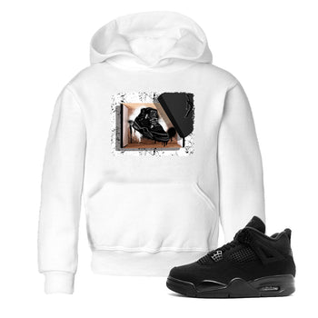 Sneaker match tees – Sneaker Tees To Match Air Jordan 4 Black Cat Shoes – New Kicks Kids T-Shirt White 1