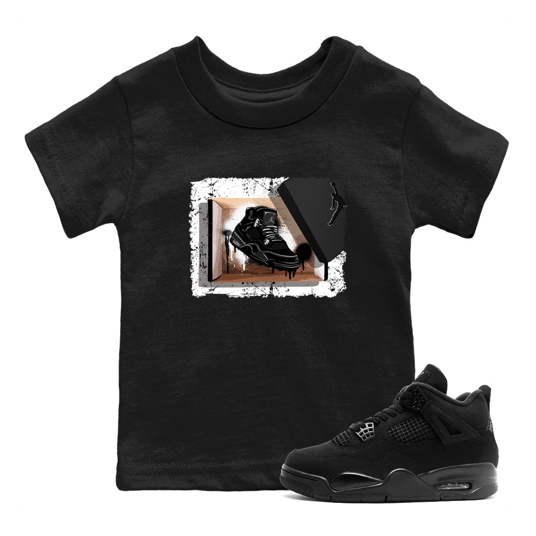 Sneaker match tees – Sneaker Tees To Match Air Jordan 4 Black Cat Shoes – New Kicks Kids T-Shirt Black 1