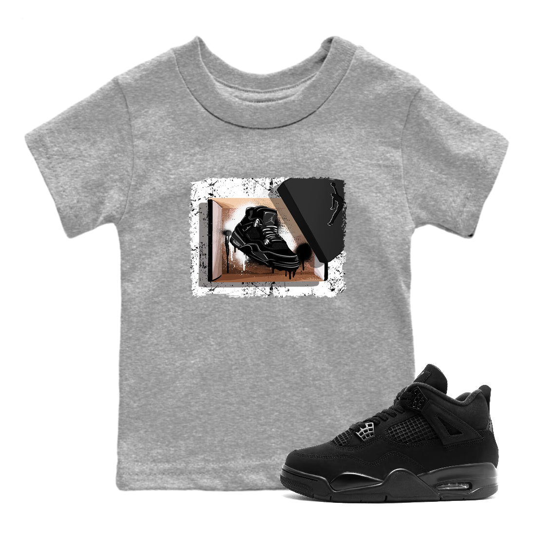 Sneaker match tees – Sneaker Tees To Match Air Jordan 4 Black Cat Shoes – New Kicks Kids T-Shirt Heather Grey 1