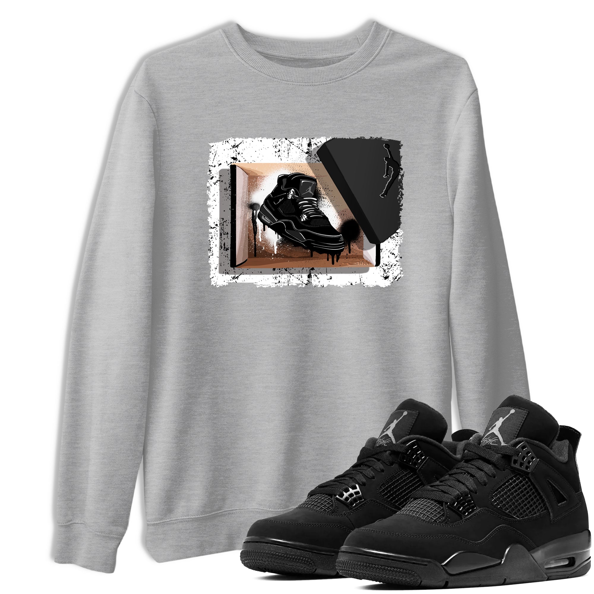 Sneaker match tees – Sneaker Tees To Match Air Jordan 4 Black Cat Shoes – New Kicks Tee Heather Grey 1