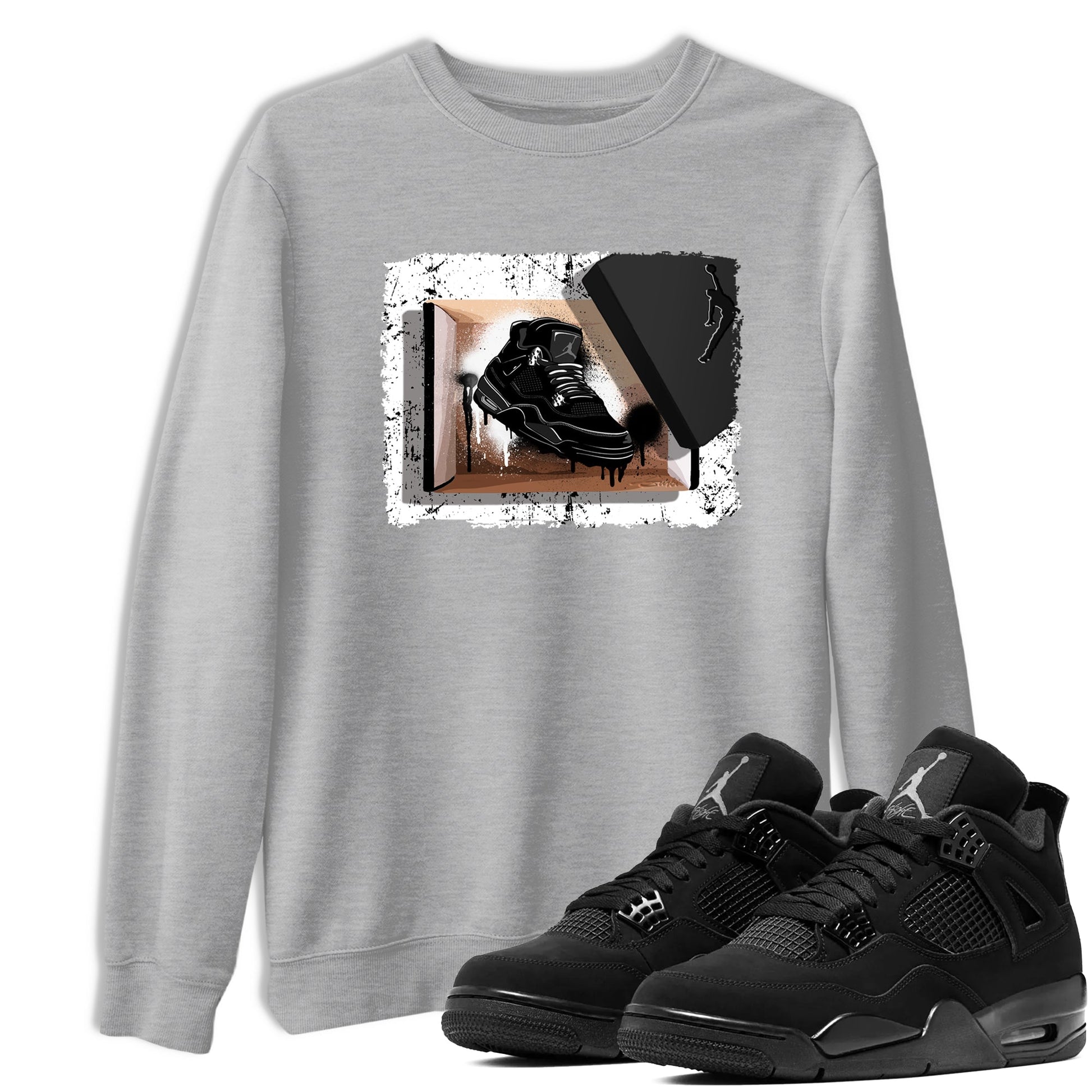 Sneaker match tees – Sneaker Tees To Match Air Jordan 4 Black Cat Shoes – New Kicks Tee Heather Grey 1