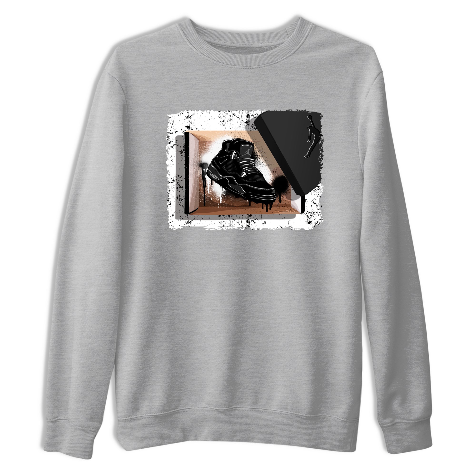 Sneaker match tees – Sneaker Tees To Match Air Jordan 4 Black Cat Shoes – New Kicks Tee Heather Grey 2