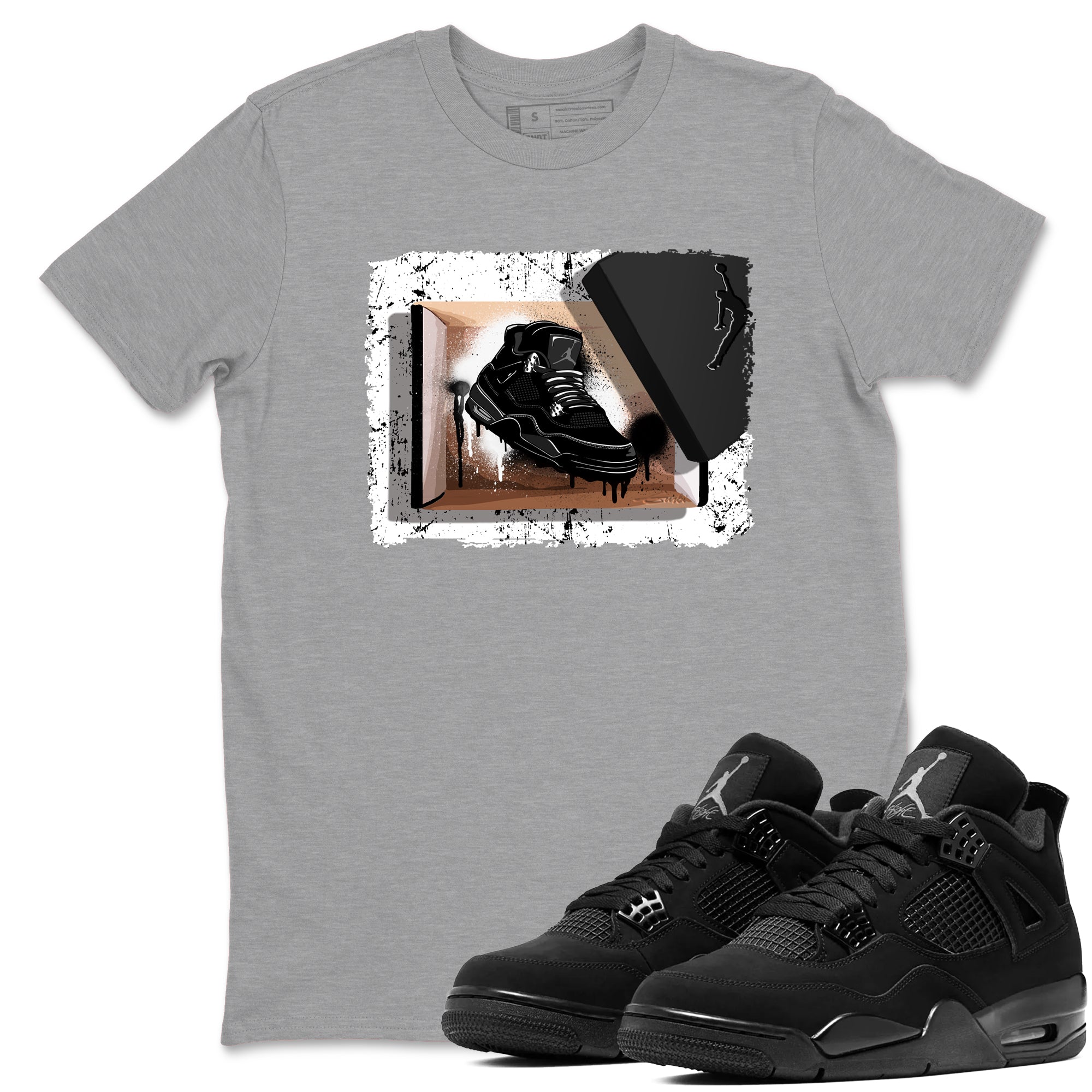 Sneaker match tees – Sneaker Tees To Match Air Jordan 4 Black Cat Shoes – New Kicks Tee Heather Grey 1
