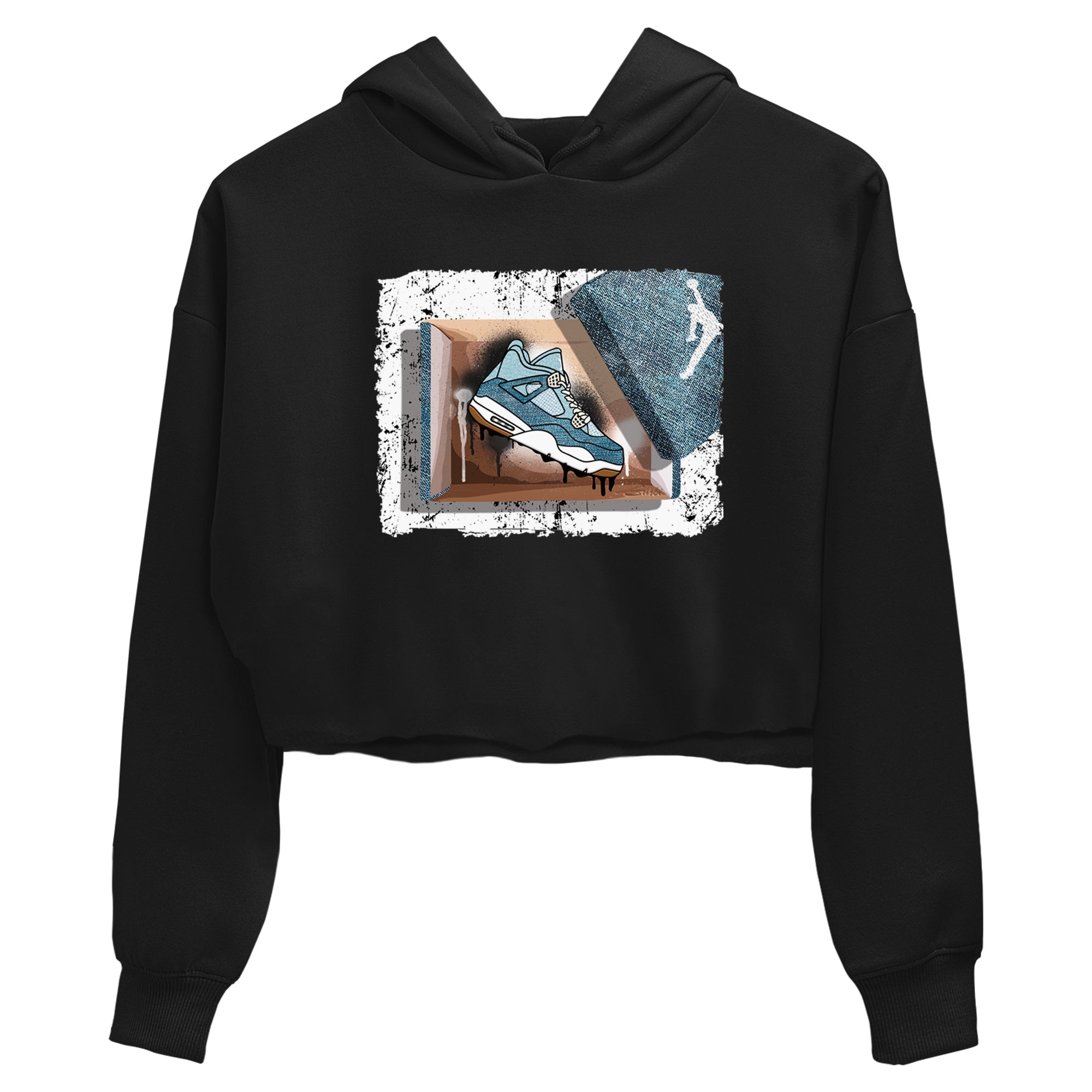 Sneaker match tees – Sneaker Tees To Match 4s Worn Blue Air Jordan 4 Denim Shoes – New Kicks Crop T-Shirt Black 2