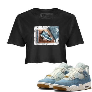 Sneaker match tees – Sneaker Tees To Match 4s Worn Blue Air Jordan 4 Denim Shoes – New Kicks Crop T-Shirt Black 1