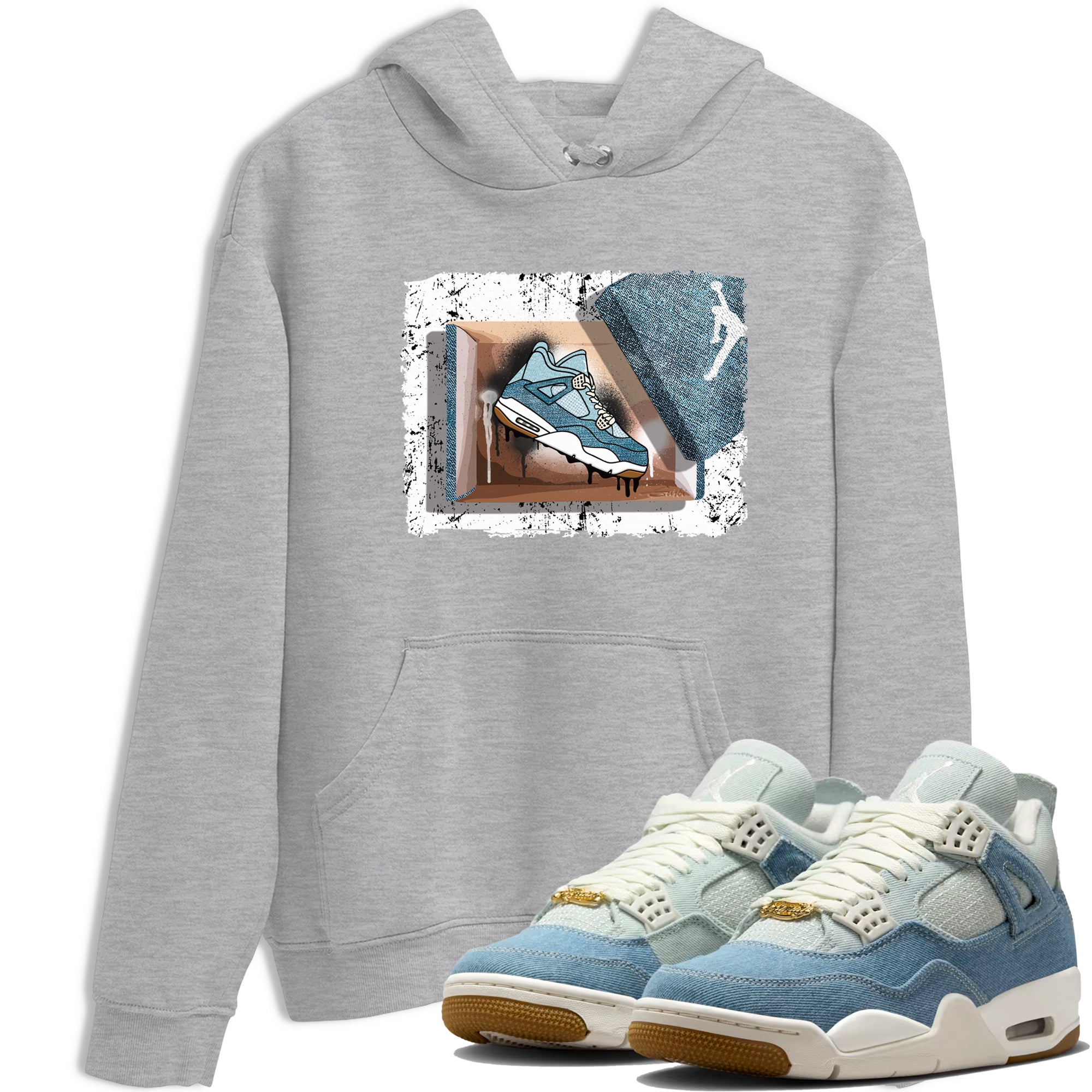 Sneaker match tees – Sneaker Tees To Match 4s Worn Blue Air Jordan 4 Denim Shoes – New Kicks Tee Heather Grey 1