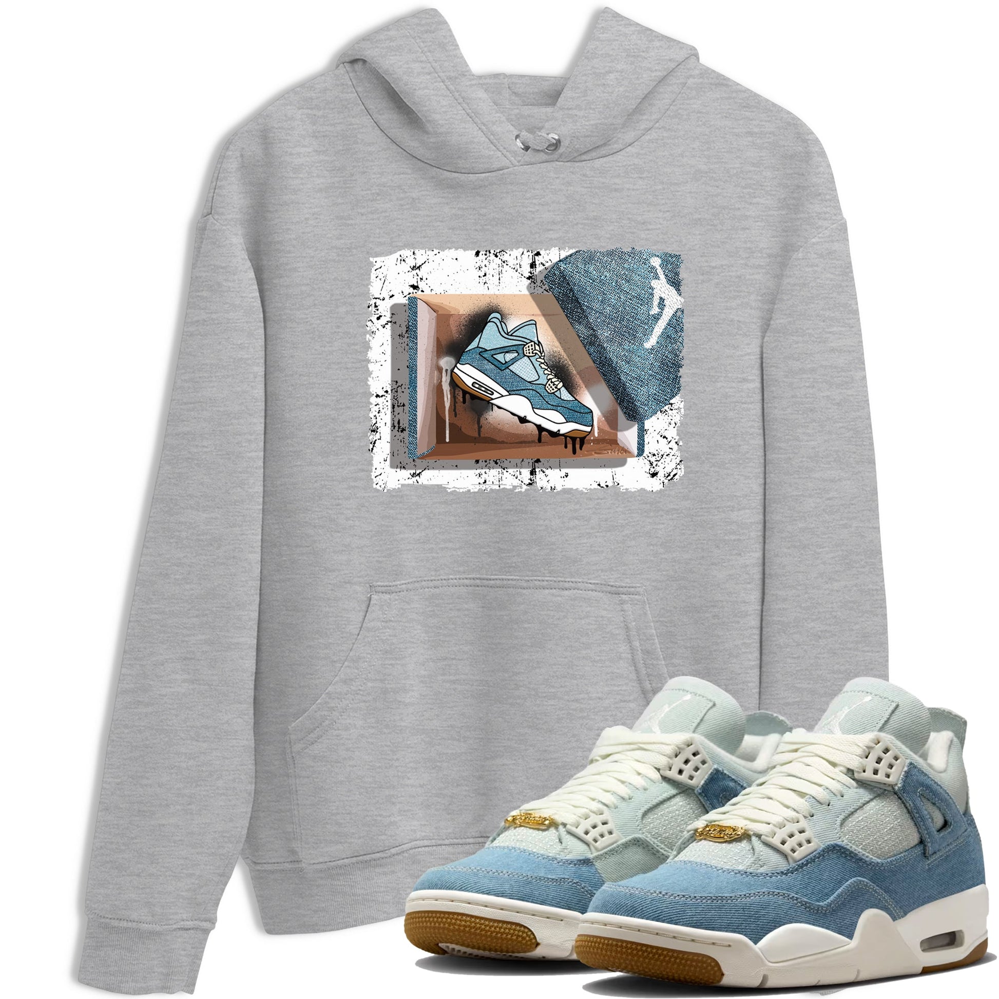 Sneaker match tees – Sneaker Tees To Match 4s Worn Blue Air Jordan 4 Denim Shoes – New Kicks Tee Heather Grey 1