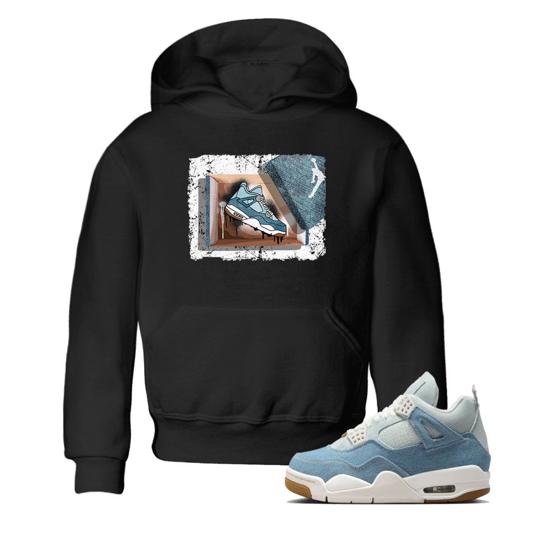 Sneaker match tees – Sneaker Tees To Match 4s Worn Blue Air Jordan 4 Denim Shoes – New Kicks Kids T-Shirt Black 1