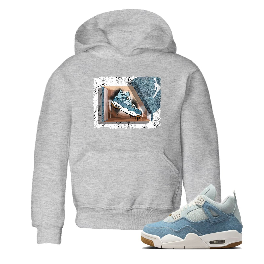 Sneaker match tees – Sneaker Tees To Match 4s Worn Blue Air Jordan 4 Denim Shoes – New Kicks Kids T-Shirt Heather Grey 1